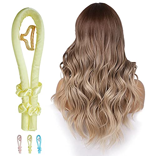 Heatless Curling Rod Headband, Silk Soft Heatless Curls Roller Ribbon Headband, Sleeping Overnight Heatless Hair curlers, DIY Hair Styling Tools for Long Medium Hair (Yellow)