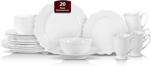 HomeVss, Nuevo Juego de Vajilla de Porcelana de Hueso con Relieve Winds, Servicio para 4-20 Piezas