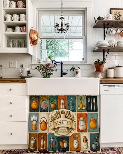 Image of Decorative Sink Curtain for Kitchen | Pack of 1| 150x70 cm Under-Sink Cover | Printed Fabric Panel with Rod Pocket | Washable Storage-Hiding Curtain for Modern Home Decor (Kitchen Pack of 1)