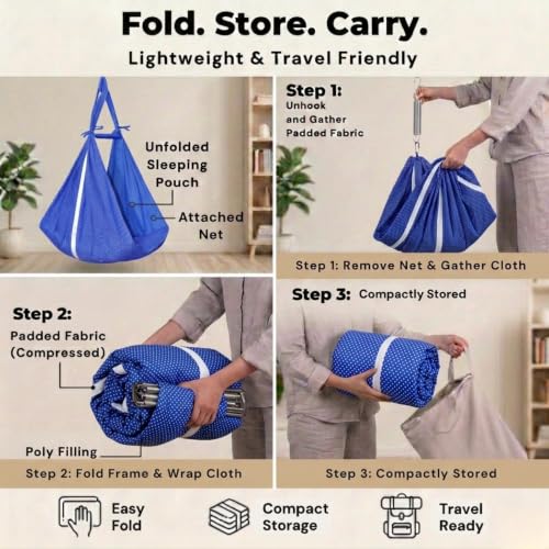 Image of VParents Sleeping Essentials Set with Mosquito Net, Spring & Metal Window Hanger (DarkBlue)