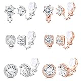 Sailimue 6 Pairs Clip On Earring For Women Cubic Zirconia Non Pierced Earring Round Square Clip Earr