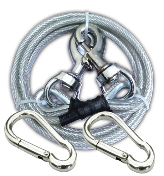 DUBIDU PVC Heavyweight Tie-Out Cable Training Leash WIT 2PC/7mm Carabinerfor Medium-Large Dogs. Water Proof Lead for All Sized Pets. Great for Camping, and Outdoors. Easy to use Excellent Look. (10ft)