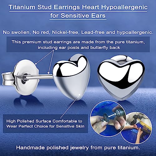 Titanium Earrings Tiny Dot/Heart/Triangle Stud Earrings, Hypoallergenic for Sensitive Ears Women Men, Premium High Polished (Shiny Grey)2