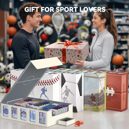 Image of Kabinka Soccer Card Storage Box with Window Display, 5-Row Sport Card Storage Box, 3900+ Card Deck Box for Soccer Sports Card TCG, 5 Top Loaders, 5 Stoppers, 48 Dividers, 1 Dice Tray (Soccer 2)