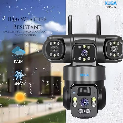Image of XUGA - Cybernautt X10AB-K 12MP 3 Lens PTZ 4G Sim Wireless Outdoor CCTV Camera with Three Side View | 355 Panoramic View | Night Vision | Motion Detection| Siren Alarm| Use Air-tel 4G Sim