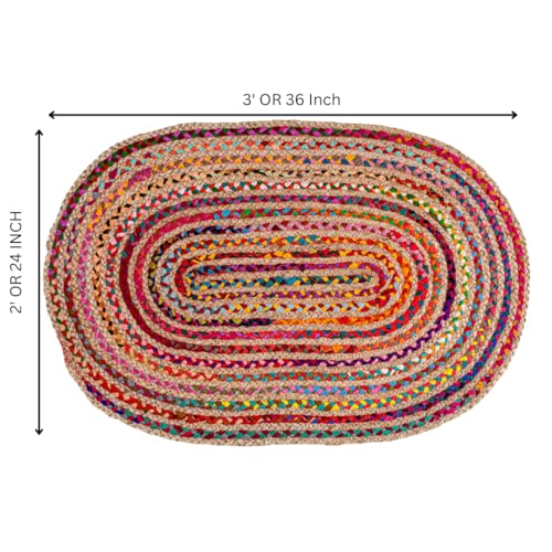 Savi Home 3554 Jute Cotton Chindi Rugs For Living Room 2'X3' Feet - Oval Multi, Kitchen Rugs thumb #2