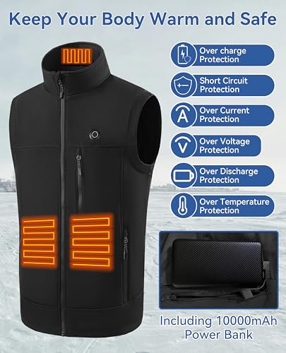Image of Softshell Heated Vest for Men with 10000mAh Battery,Electric Heating Golf Vest,Windproof Vest for Winter Outdoor,3 Heat Levels Warm Winter for Hunting Skiing Cycling Camping(Medium)