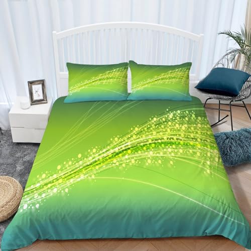 Housse de couette vert 240x260 parure de lit microfbre 2 taies