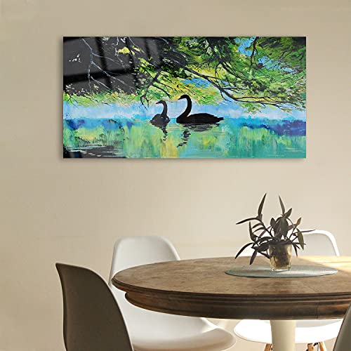 Tableau acrylique 100x50cm cygnes décoration murale salon