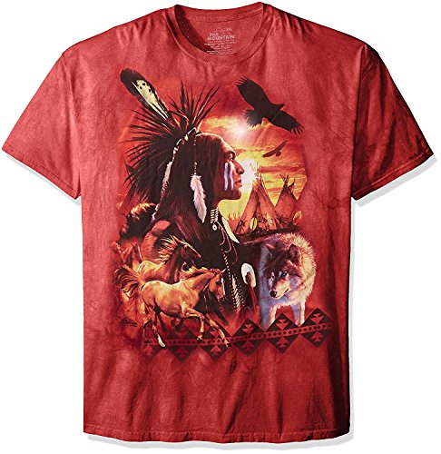 The Mountain Indian Collage Adult T-Shirt, Red, XL