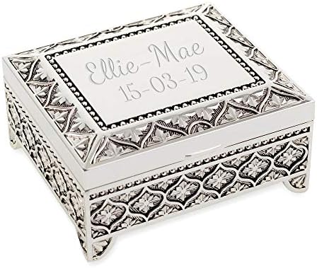 Personalised Beautiful Square Art Deco Floral Style Trinket / Jewellery Box With Floral Pattern - Engraved With Your Custom Text.