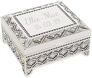 Personalised Beautiful Square Art Deco Floral Style Trinket / Jewellery Box With Floral Pattern - Engraved With Your Custom Text.