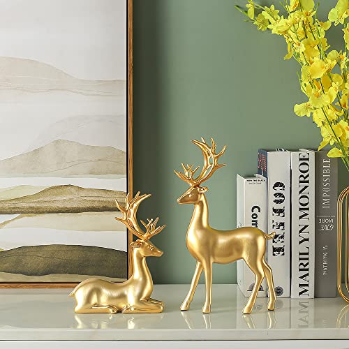 Fantesticryan 048 2Pcs Reindeer Sculpture Gold Resin Christmas Elk Statues Home Office Decorative Displays thumb #1