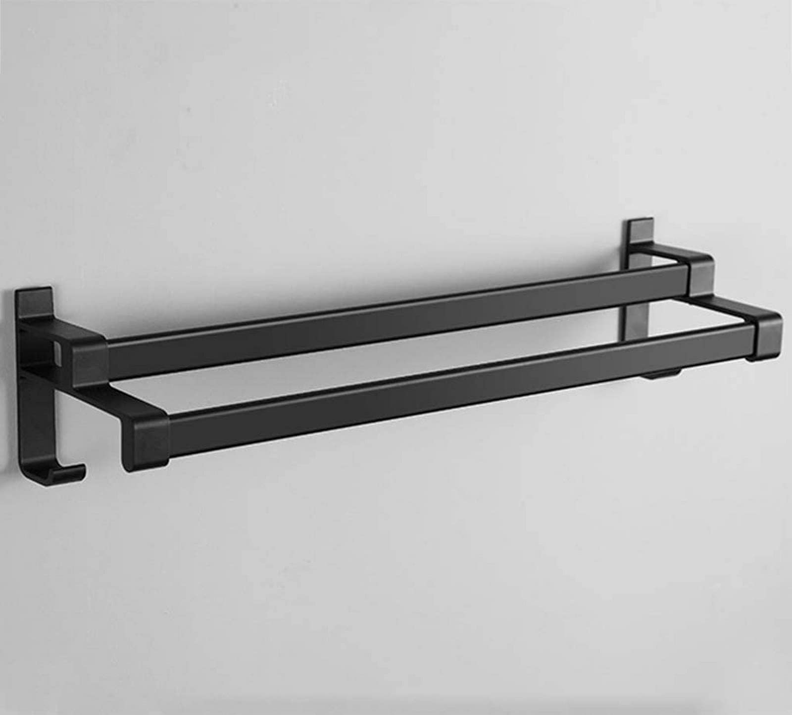 GONMDOPY Towel Rail,Towel Rack Punch-Towel Wall Mounted with Hook for Kitchen Bathroom Hotel Office,Black Double-Bar Space Aluminum/70Cm