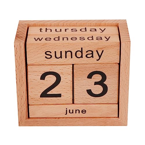 Image of STAR CRAFT Wooden Calendar Table /Desk Calender Office Desk Stationary Calender Handcrafted Natural Wood Perpetual Calendar Set for Desk /Table Decor, Study Room (BLACK)