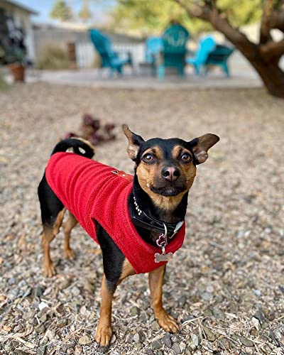 Image of Gooby Fleece Vest Dog Sweater, Red, X-Small | Soft warm fleece; Pullover, easy on /off (no zippers); O-ring leash attachment; Machine washable