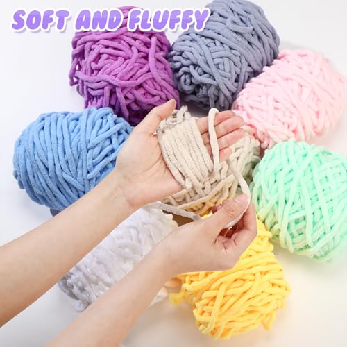 Image of Buryeah 8 Pack Chunky Chenille Yarn for Crocheting Soft Thick Fluffy Yarn for Hand Knitting Bulky Velvet Blanket Plush for Weaving DIY Crafts Each 3.5 oz 55 Yards (Vivid Colors)