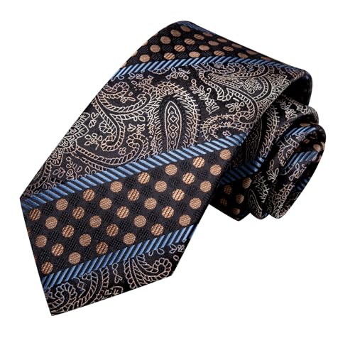 Image of Hi-Tie Paisley Floral Ties Set for Men Silk Mens Stripes Necktie Pocket Square Cufflinks Set Formal Business