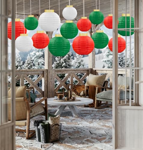Image of 15Pcs Christmas Hanging Paper Lanterns Party Decorations Indoor - Xmas Ornaments Decor for Winter, Birthday Party Ceiling Supplies
