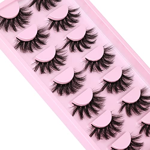 False Lashes Fluffy Faux Mink Eyelashes Wispy 18mm Long Dramatic Full 7 Pairs Strip Eyelashes Multipack