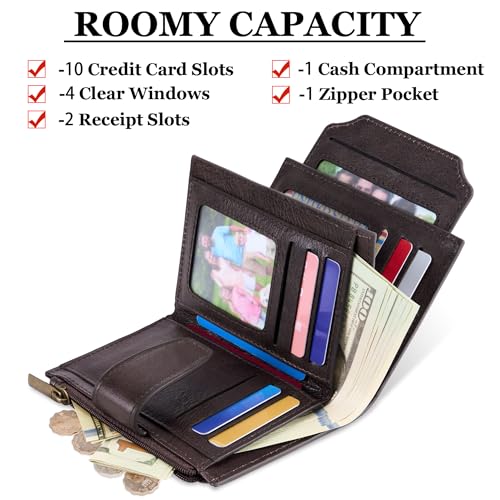 Image of Airkit Small Wallet Women RFID Blocking Genuine Leather Bifold Compact Card Holder Wallet for Women with Zipper Coin Pocket 4 ID Window
