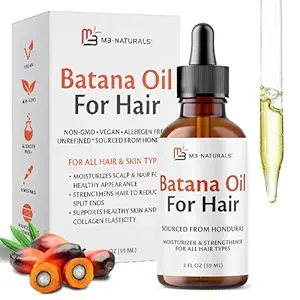 M3 Naturals Batana Oil for Hair Growth & Skin – Dr. Sebi 100% Pure, Unrefined & Cold-Pressed from Honduras – For Thicker Hair, Stronger Strands & Smoother Skin – Vegan, Non-GMO – 2 FL OZ