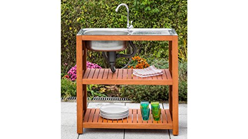 Preisvergleich Produktbild MERXX Spültisch, braun, FSC Eukalyptusholz / Edelstahl, inkl. Spülbecken und Wasserhahn
