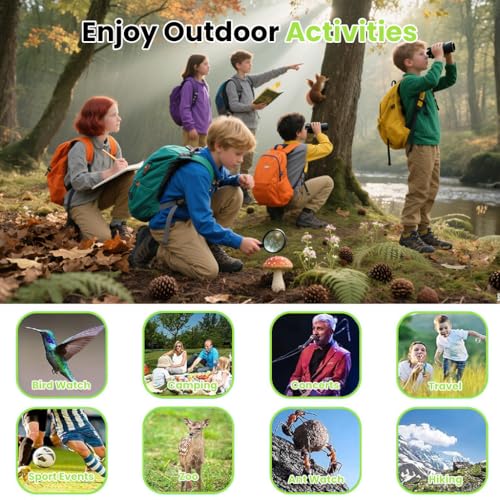 Image of ZORBES Kids Binoculars 8x21, High-Resolution 10X Outdoor Binoculars for Bird Watching, Camping, Hiking, and Educational Exploration, Birthday Christmas Gift for Kids