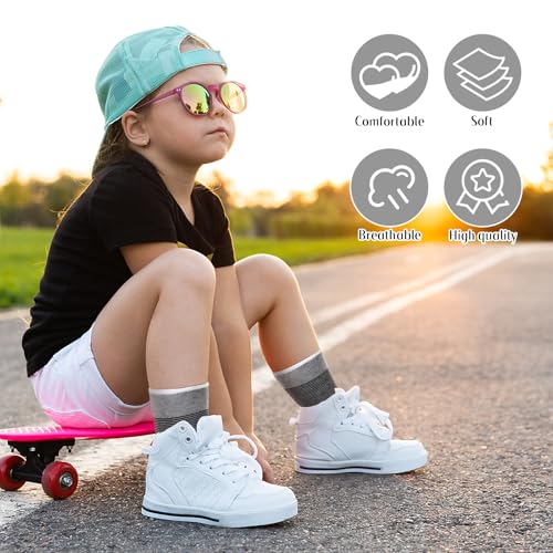 Image of Haysandy 4 Pieces / 2 Pair Kids Ankle Support Brace Elastic Kids Compression Socks Knitted Ankle Sleeve for Jogging Running Fitness(Gray,10-15 Years)
