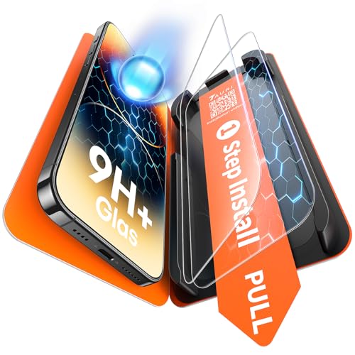 TAURI 2 Stück für iPhone 14 Pro Max Panzerglas 6 7 Zoll mit Staubfreier 1-Schritt-Installation 9H Glas Displayschutz Full Screen-Stoßfeste Folie Blasenfreie Schutzfolie Kompatibel mit Hülle