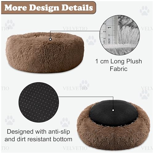 Calming Donut Dog Bed Medium (60 x 20 cm), Fluffy Plush Round Non Slip Bottom Puppy Doughnut Pillow, Faux Fur Anxiety Relief Cuddler Pet Cushion Bed, Brown - Image 6