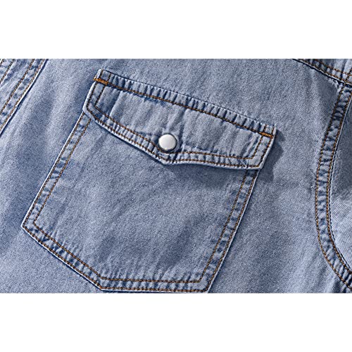 Men's Short Sleeve Double Pocket Snap Denim Shirt3