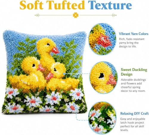 Image of clubevy DIY Latch Hook Kits Pillow Case Embroidery Carpet Set Needlework Pillow Cover Sofa Cushion Cover Craft Kits 17x17 inch (4159ducks)