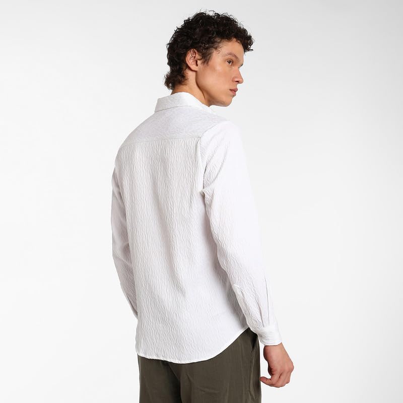 Image of CAHOOT Men's Polycotton Abstract-Textu Shirt |Casual-Wear | Spread Collar | Long Sleeve | Button Closure | Shirt Crafted with Comfort Fit for Everyday Wear