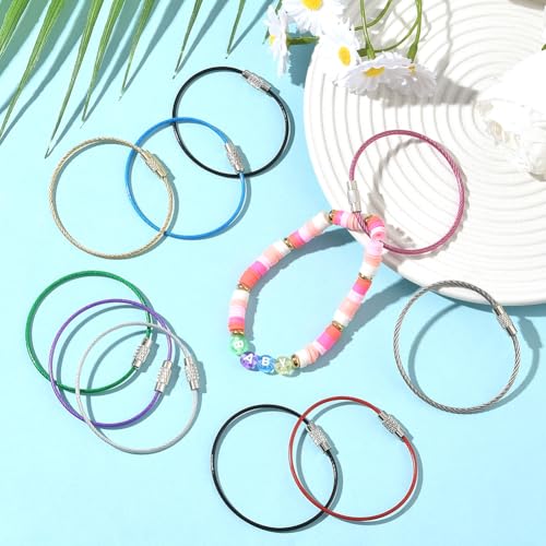 Image of SUNNYCLUE Stainless Steel Loops Wire Keychain Cable Large Key Rings Key Chain for Luggage Tags Key Tags Keyrings Kitchen