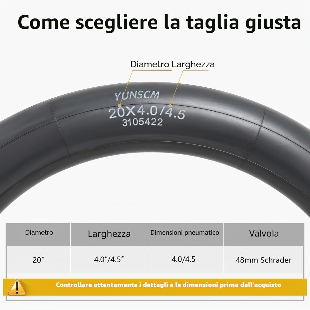 YunSCM 2PCS 102/114-406 20 pollice Camere d'aria 20x4.0/4.5 AV48mm valve Compatibile 20 pollice Bicicletta elettrica Camere d'aria 20X4.0 20x4.5