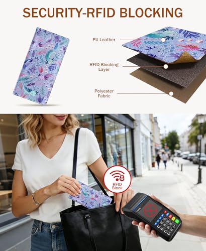 Image of Immaturus Womens Wallet, Slim Thin RFID Blocking Card Wallets, Axolotls Bifold PU Leather Credit Card Holder Organizer, Cute Cash Clutch Long Billfold with Zipper Coin Pocket Ladies Girls Gift