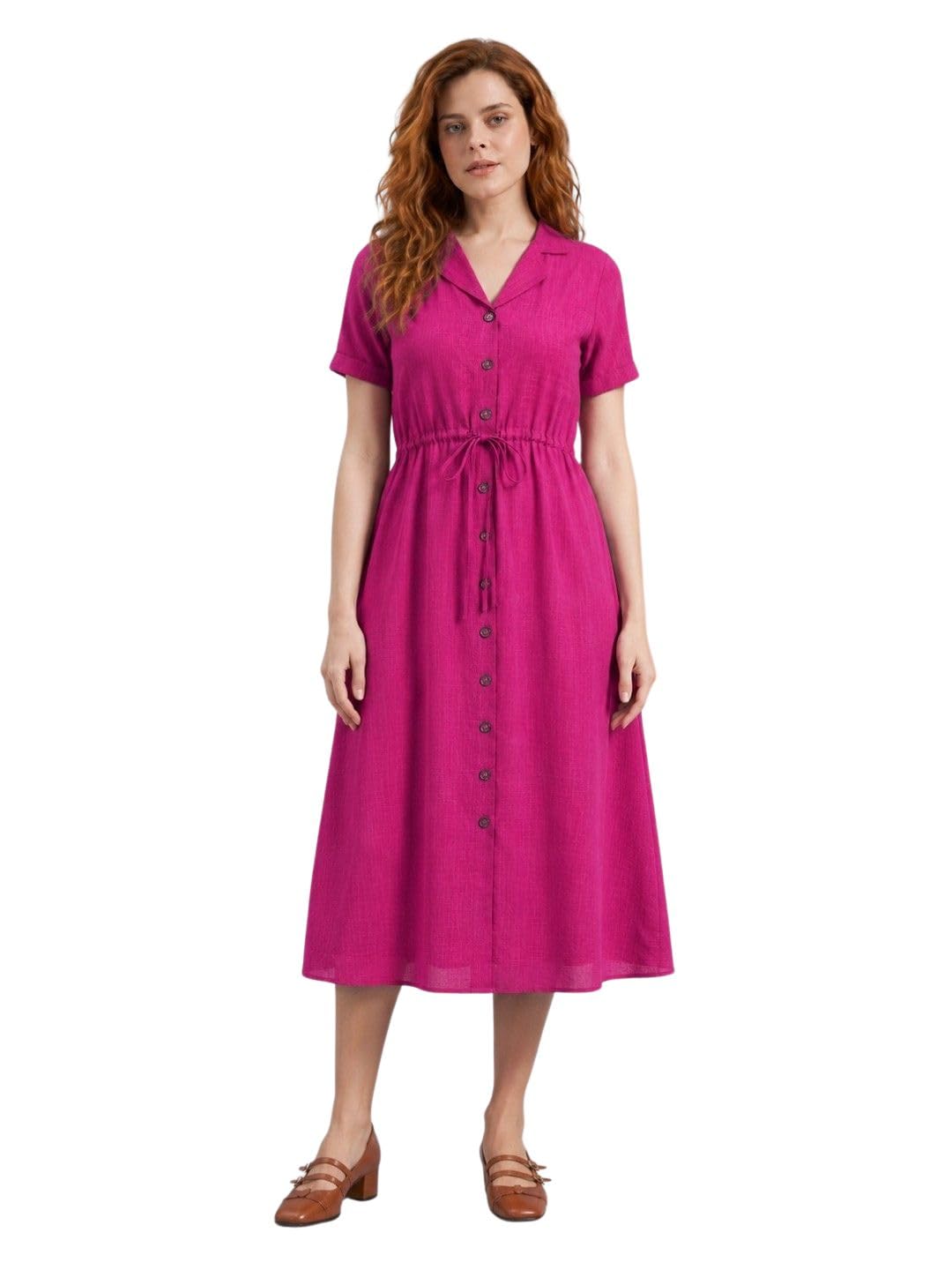 cottinfab Women Solid Midi Shirt Dress with Lapel Collar-picture-14