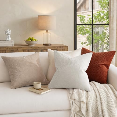 Image of a moment Pack of 2 Decorative Chenille Throw Pillow Covers with Twill Cushion Covers for Sofa Living Room Couch Bed 26x26 Inch,Raw White