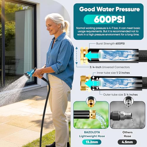 Image of Garden Hose 100FT Non-Expanding, Lightweight Hose With 10-Function Nozzle, Leak-Proof No-Knot, Easy to Carry, Wear-Resistant, Sturdy 3 /4GHT Flexible Water Hose for Outdoor (Black）