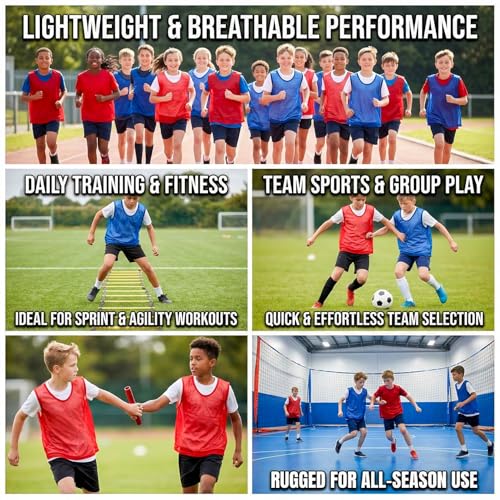 Image of RAINFLOW Soccer Pinnies Scrimmage Vests - Set of 12 Lightweight Mesh Pennies Practice Jerseys for Child /Youth Teams,Training