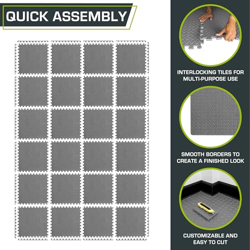 Image of ProsourceFit Exercise Puzzle Mat 1 /2-inch, EVA Interlocking Foam Floor Tiles for Home Gym, Workout Equipment, Kids Play Areas, Gray, 96 SQ FT - 24 Tiles