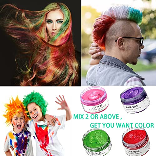 Temporary Hair Color Acosexy Green Red Pink Purple Hair Dye Wax,Instant Hairstyle Hair Spray,Natural Temporary Hair Coloring Wax Material Disposable Hair Styling Clays Ash For Cosplay,Party,Masquerade,Halloween.etc (4 Color-Green Red Purple Pink) #TOP3