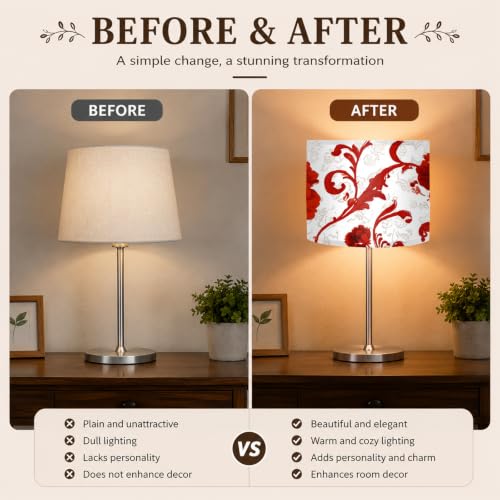 Image of Nuxovilar Lamp Shades Set of 2, 8.7 inch Top x 8.7 inch Bottom x 7.9 inch High (Spider) | Small lamp shades red floral vintage design dining room bedroom bold accent space covers (Floral)