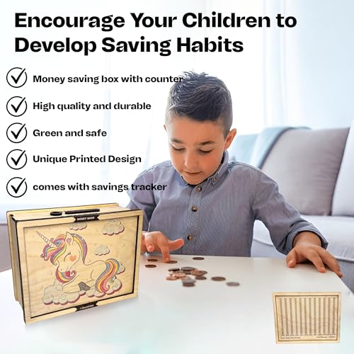 Image of Sketchfab Money Saving Box for Adult 100000, Wooden with Savings Tracker Bank Kids, Smart Piggy Bank, Box, Coin Box,Gullak Saver,Piggy Rs100000 Home Deal Gift Man, Women (Unicorn Cream)