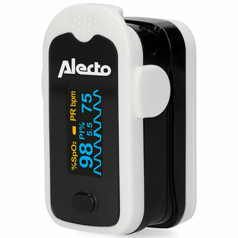 Alecto ACS-31 Pulsoximeter - Fingerpulsoximeter - misst arterielle Sauerstoffsättigung - ermittelt Herzfrequenz - Pulsmesser - schwarz/weiß