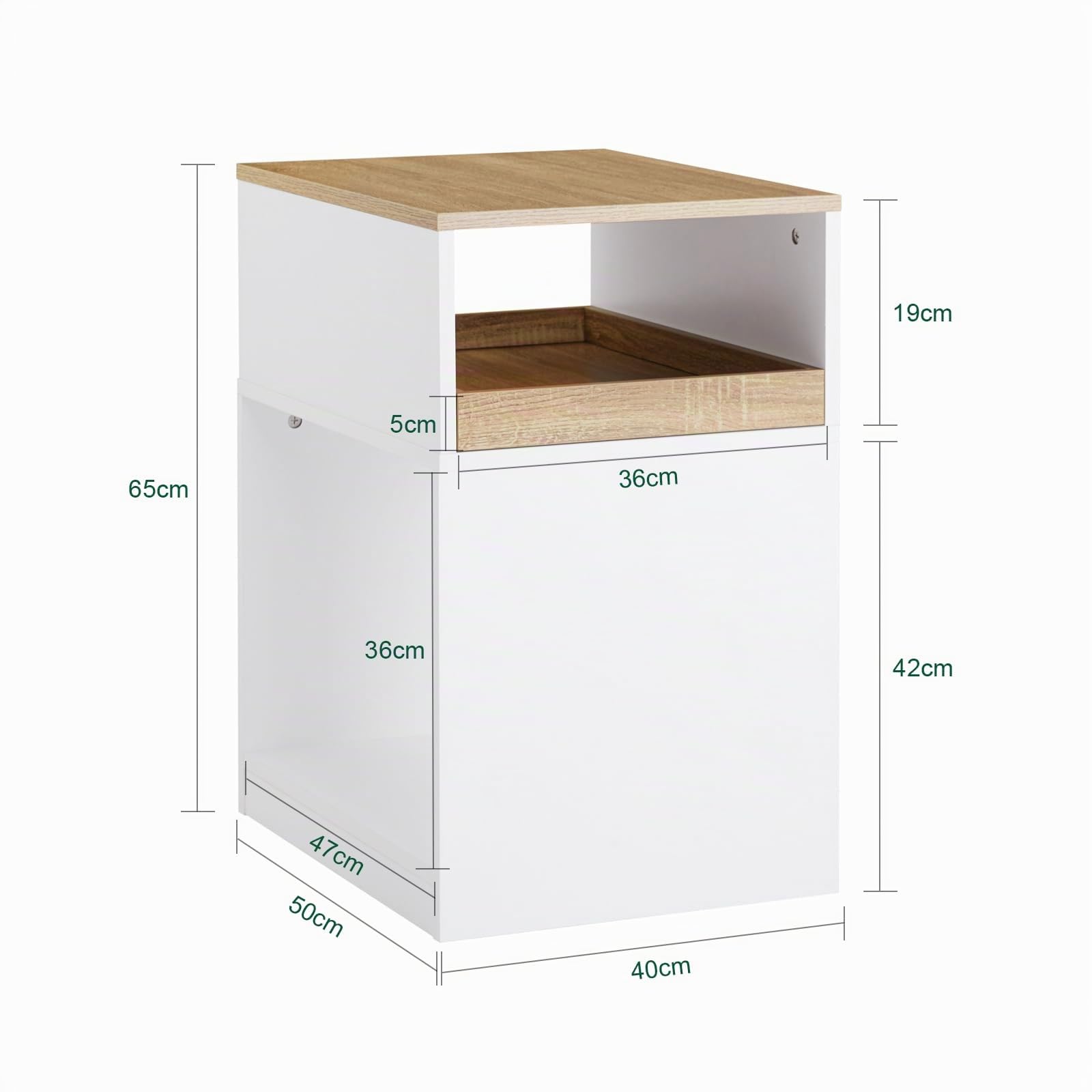 SoBuy Meuble Imprimante avec 3 Compartiments, roulettes Cachées 40x50x65cm | Support Imprimante avec Tiroir Amovible, Meuble de Rangement avec Espace de Stockage pour Bureau, Blanc-Nature, ASK08-WN