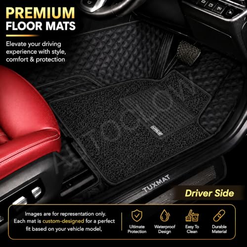 Image of Premium 7D Mat Full Set for Mahindra Xuv 7XO (7-SEAT) || Luxury Leather Dual-Stitch Full Set 7D Car Floor Mat || 100% Waterproof || Color : Black-Black (Design-1)