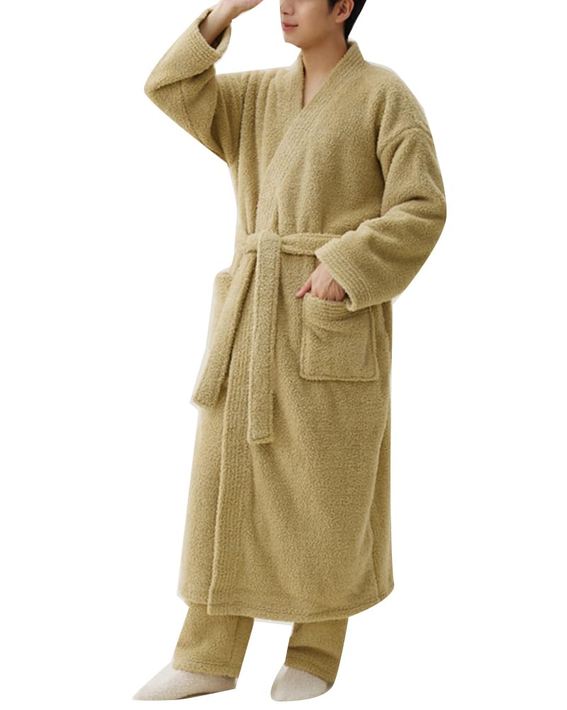 Uomo/Donna Inverno Accappatoi Pigiami da notte extra lunghi Morbidi e Caldi Collo a scialle Vestaglia Accappatoio in spugna di velluto con Tasche