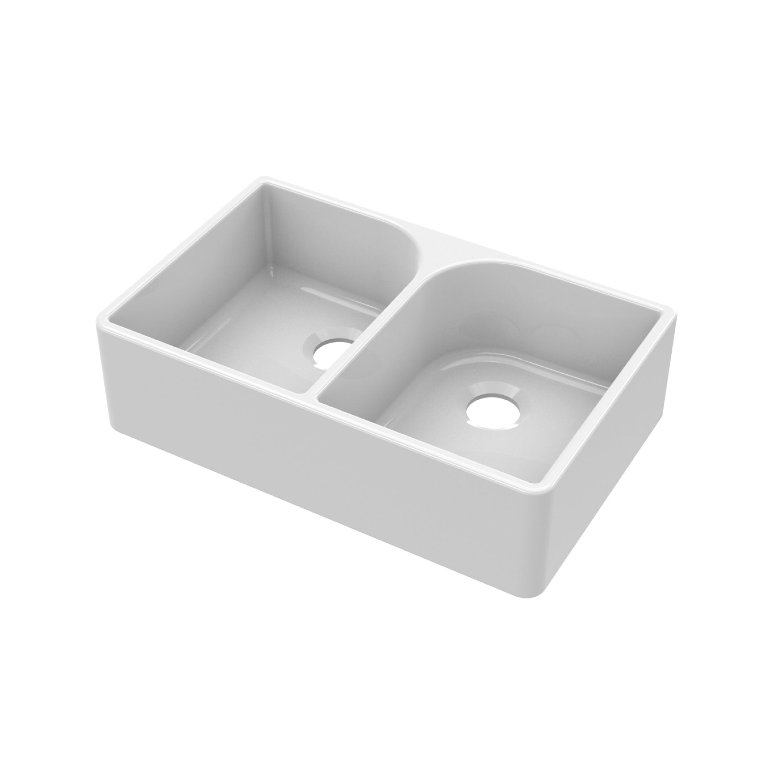 Balterley 795mm Butler White Kitchen Sink, Double Bowl Flush Weir, No Tap Hole, Durable Butler Fireclay Ceramic Kitchen Sink Bowl, Large Apron Front Farmhouse Sinks - 795 x 500 x 220mm (White)